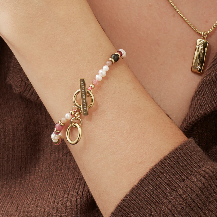 Tourmaline and Pearl Beaded T-Bar Bracelet
