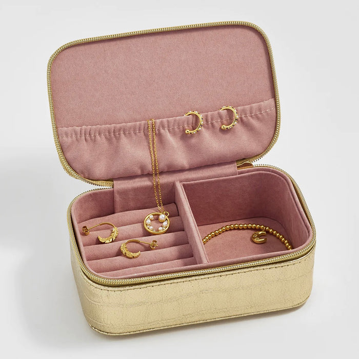 Small Jewellery Box - Gold Croc Embossed