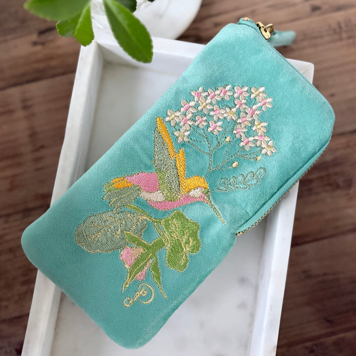 Velvet Hummingbird Embellished Glasses Case