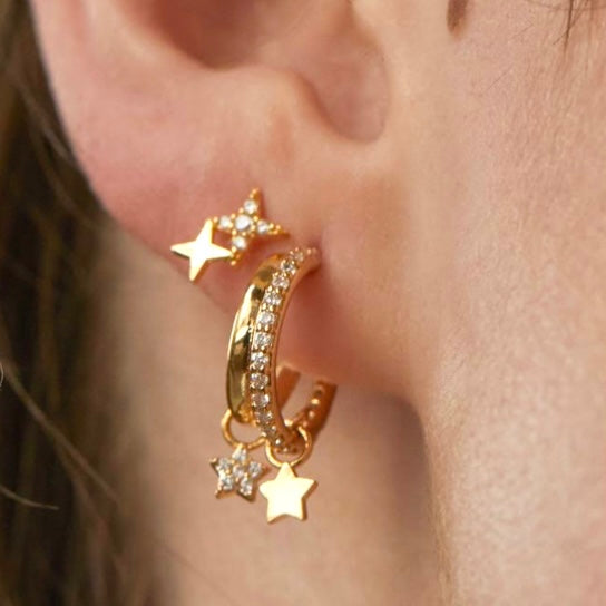 Duo Pave Star Hoop Earrings