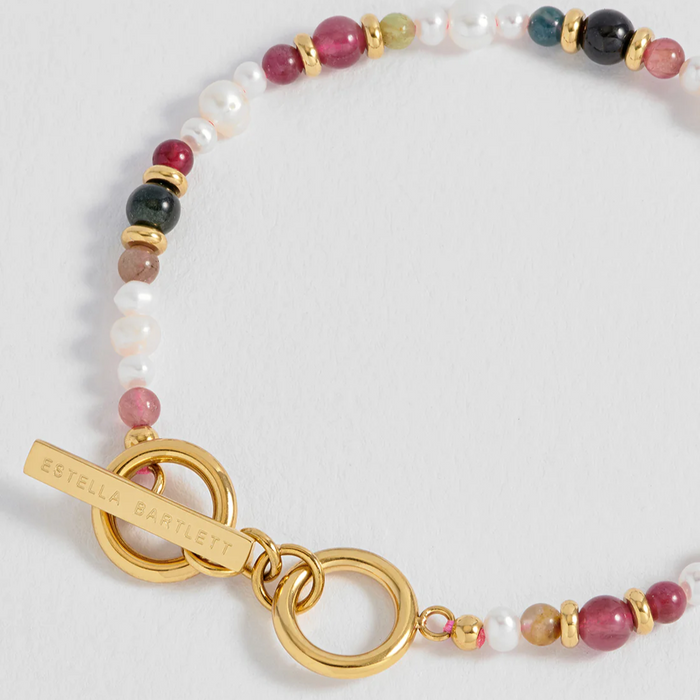 Tourmaline and Pearl Beaded T-Bar Bracelet