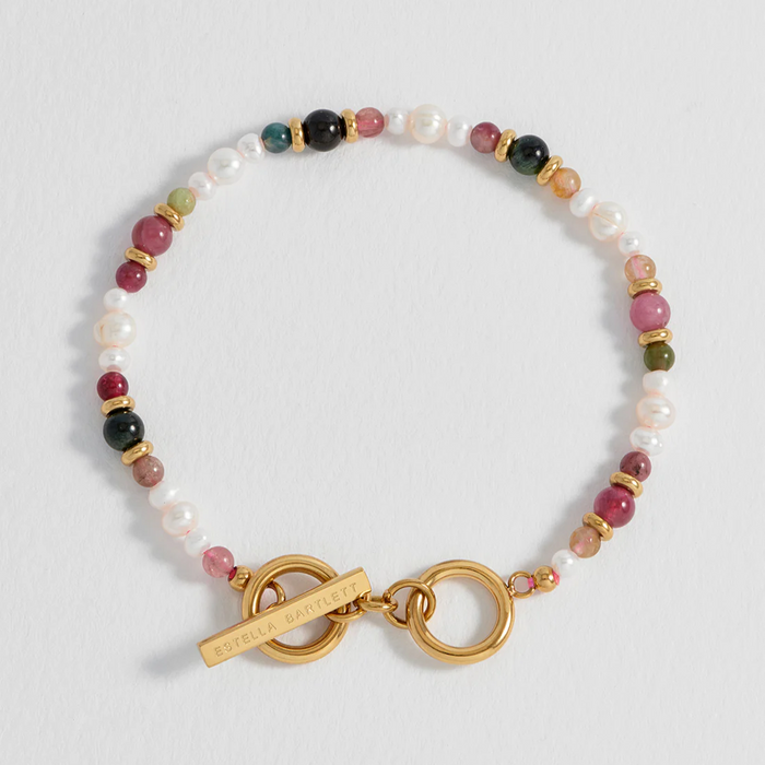 Tourmaline and Pearl Beaded T-Bar Bracelet