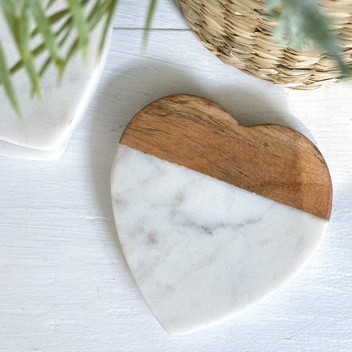 Marble & Wood Heart Coaster